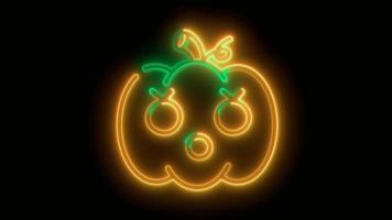 laranja neon, abóbora amarela de halloween, emoji, renderização 3D, foto