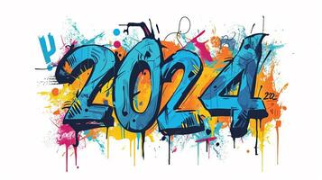 ai gerado intrincadamente trabalhada grafite mural apresentando 2024, rendido com precisão e criatividade foto