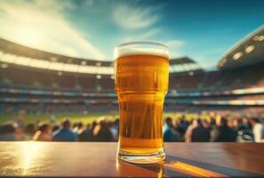 ai gerado uma vidro do Cerveja é retratado com a arena foto