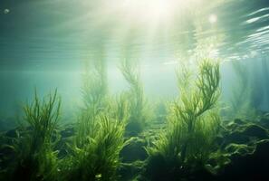 ai gerado algas marinhas e luz solar foto