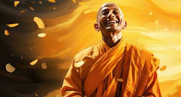 ai gerado uma monge dentro a laranja roupão vestindo uma amarelo roupão foto