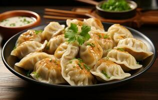 ai gerado gracinha uma la competir de chinês dumplings foto