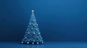 ai gerado azul Natal árvore em uma azul fundo foto