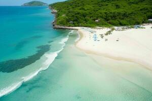 ai gerado aéreo Visão do a tropical de praia e oceano. pró foto