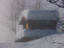 uma neve coberto construção foto