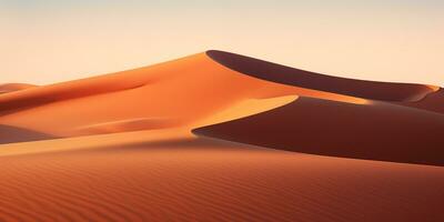 ai gerado panorama do uma manhã deserto com ampla areia dunas foto