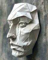 ai gerado fechar-se em cinzento fundo masculino face fez dentro origami estilo foto