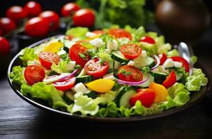 ai gerado saúde benefícios do saudável salada, dentro a estilo do preciso detalhamento, suave e brilhante. ai gerado foto