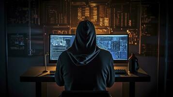 ai gerado hacker. uma vislumbre para dentro a mundo do cyber conspirações. ai gerado foto