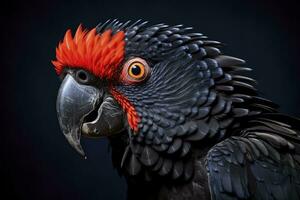 ai gerado uma beautful vermelho atado Preto cacatua. ai gerado foto