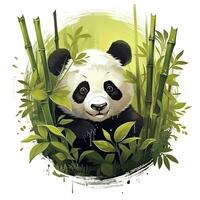 ai gerado fofa panda dentro a meio do uma bambu floresta. camiseta Projeto. ai gerado foto