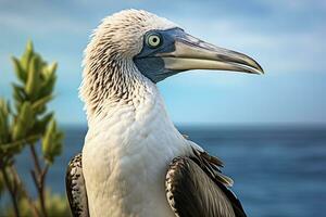 ai gerado a raro de pés azuis booby descansos em a de praia. ai gerado foto