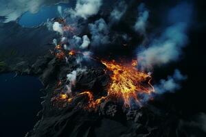 ai gerado vulcão em erupção vulcânico erupção 3d ilustração entrar em erupção erupção foto