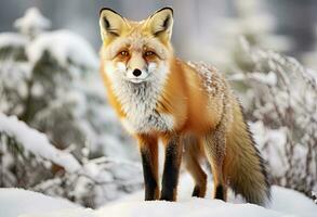 ai gerado vermelho Raposa em pé em neve. ai gerado. foto