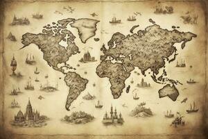 ai gerado ótimo detalhado ilustração do a mundo mapa dentro vintage estilo. ai gerado foto
