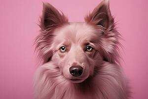 ai gerado Rosa colori cachorro em Rosa fundo. ai gerado foto