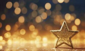 ai gerado espumante dourado Natal estrela. enfeite decoração desfocado bokeh fundo. ai gerado foto