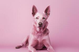 ai gerado Rosa colori cachorro em Rosa fundo. ai gerado foto