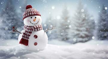 ai gerado feliz boneco de neve dentro a inverno cenário. ai gerado foto