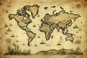 ai gerado ótimo detalhado ilustração do a mundo mapa dentro vintage estilo. ai gerado foto