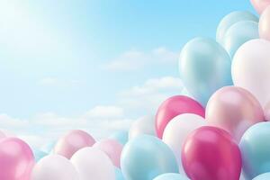 ai gerado 3d rendido esvaziar exibição aniversário com balões pódio mínimo cena para produtos exibição apresentação foto
