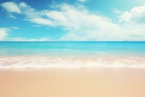 ai gerado limpar \ limpo oceano ondas quebra em branco areia de praia com turquesa esmeralda colori água foto