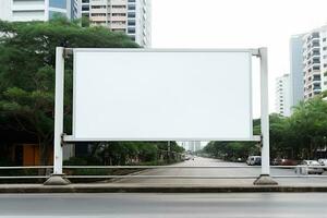 ai gerado esvaziar branco Painel publicitário para brincar dentro rua foto