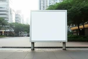 ai gerado esvaziar branco Painel publicitário para brincar dentro rua foto