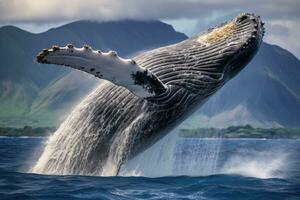 ai gerado megaptera novaeangliae. Islândia, corcunda baleia embaixo da agua dentro a caribe, ai gerado foto