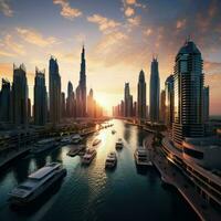 ai gerado lindo Visão do dubai ,lindo panorâmico Visão do arranha-céus e rio ai gerado foto