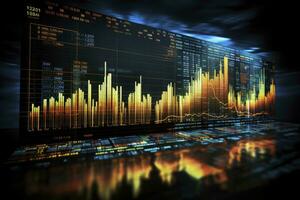 ai gerado digitalmente gerado moeda e troca estoque gráfico para finança e economia Sediada computador Programas e codificação mostrar. ai gerado foto