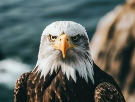 ai gerado americano Careca Águia dentro a natureza fundo foto