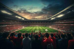 ai gerado lotado pessoas assistindo futebol Combine dentro estádio ai gerado foto