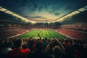 ai gerado lotado pessoas assistindo futebol Combine dentro estádio ai gerado foto