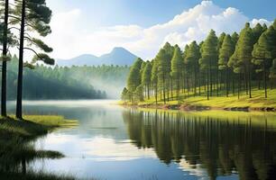 ai gerado bonito natureza lago e floresta.ai gerado. foto