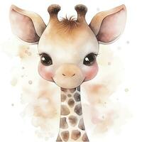 ai gerado aguarela bebê girafa. ai gerado foto