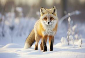 ai gerado vermelho Raposa em pé em neve. ai gerado. foto