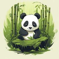 ai gerado fofa panda dentro a meio do uma bambu floresta. camiseta Projeto. ai gerado foto