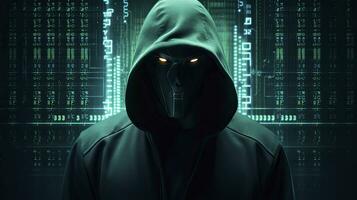 ai gerado binário intriga. anônimo robótico hacker. conceito do hacking. ai gerado foto