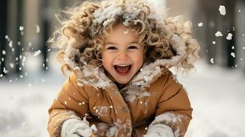 ai gerado uma fofa bebê menina vestindo uma inverno casaco goza a inverno clima foto