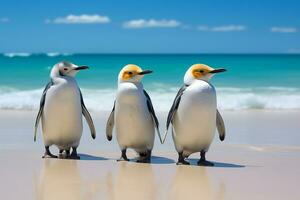 ai gerado adorável pinguins em exótico de praia. foto
