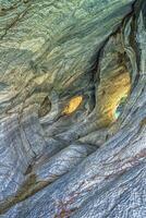 mármore cavernas santuário, estranho Rocha formações causou de água erosão, geral carrera lago, porto rio tranquilo, aysen região, Patagônia, Chile foto