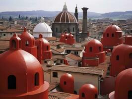 ai gerado a cidade do Florença tem vermelho telhados e cúpulas fundo foto