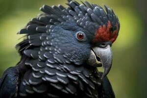 ai gerado uma beautful vermelho atado Preto cacatua. ai gerado foto