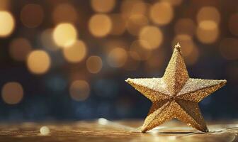 ai gerado espumante dourado Natal estrela. enfeite decoração desfocado bokeh fundo. ai gerado foto