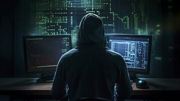 ai gerado hacker. uma vislumbre para dentro a mundo do cyber conspirações. ai gerado foto