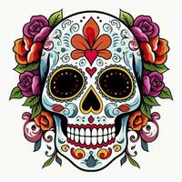 ai gerado mexicano rosas crânio. mexicano rosas crânio. dia de los muertos shugar colorida cabeça. ai gerado foto