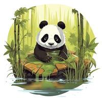 ai gerado fofa panda dentro a meio do uma bambu floresta. camiseta Projeto. ai gerado foto