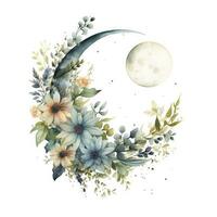 ai gerado aguarela floral lua com vegetação em uma branco fundo. ai gerado foto