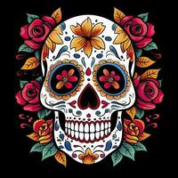 ai gerado mexicano rosas crânio. mexicano rosas crânio. dia de los muertos shugar colorida cabeça. ai gerado foto